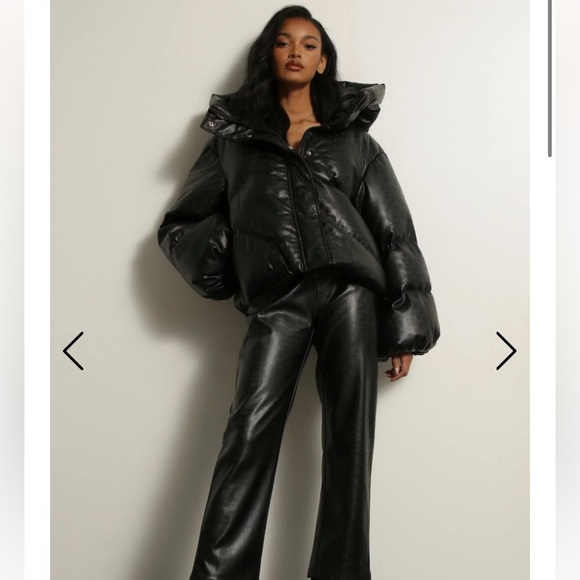 Misspap embossed leather look puffer jacket - Picture 3 of 7